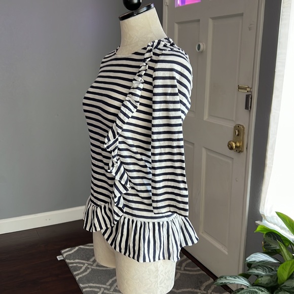 J. Crew Asymmetrical Ruffle Stripe Top - Picture 3 of 7